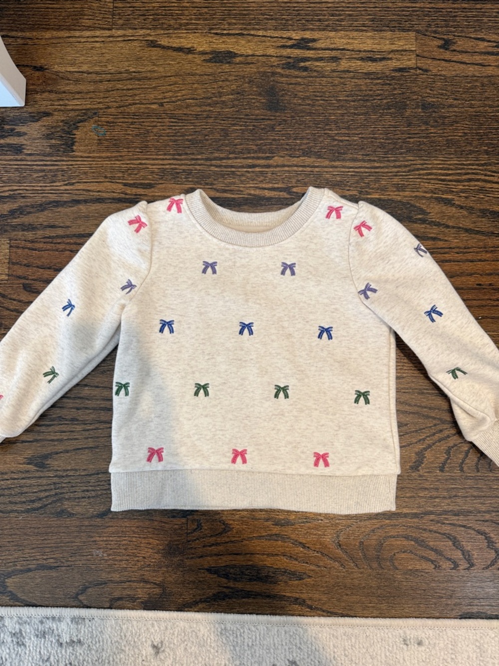 Girls Cream Sweatshirt with Colorful Bow Embroidery